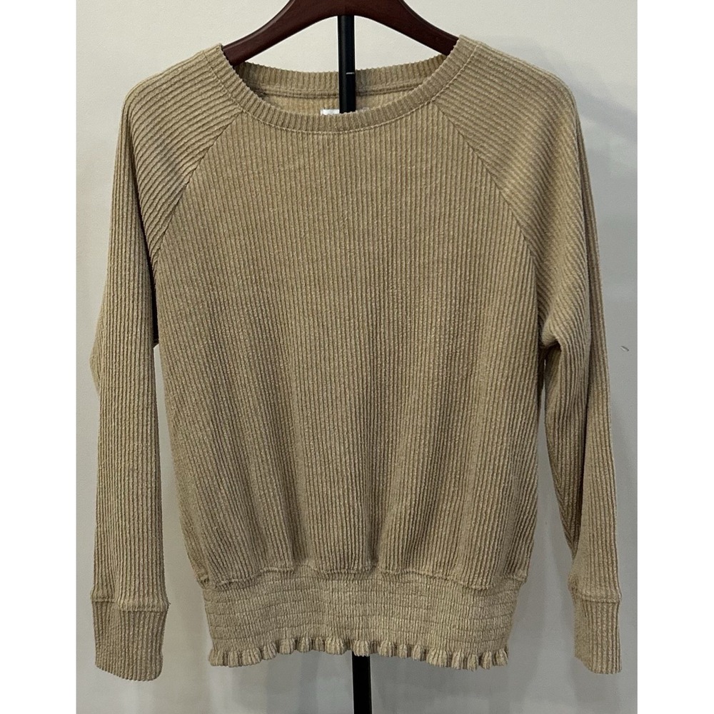 NINE WEST Women's Sweater Long Sleeve Pullover Large Tan Stretch Elastic Waist